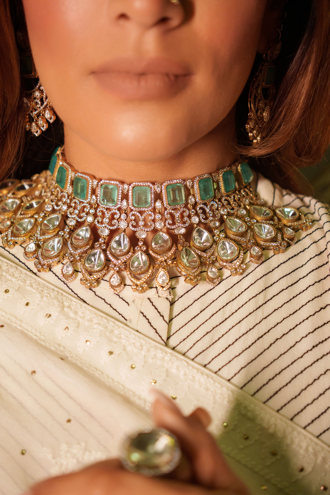 Zubaida Green Polki Bridal Set