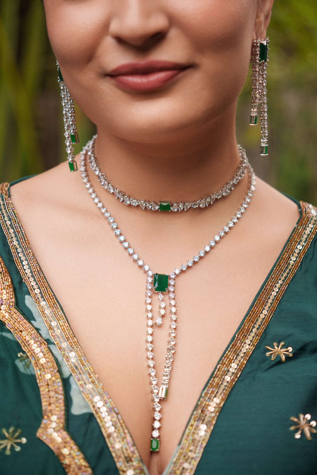 Tanaya Emerald Diamond Long Set