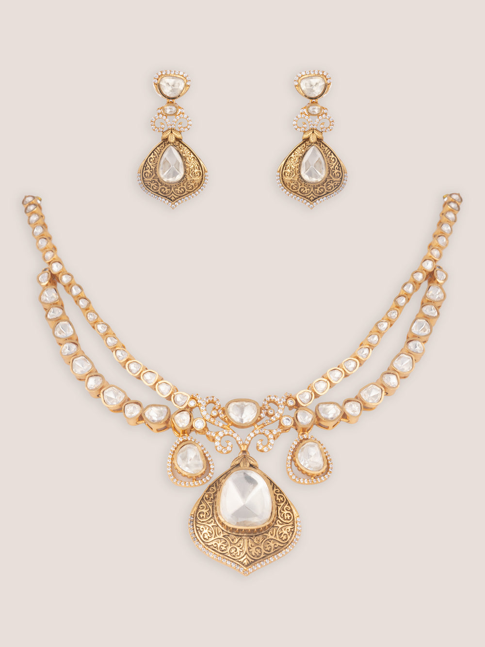 Nirvah Gold Finish Moissanite Necklace Set - alternate view