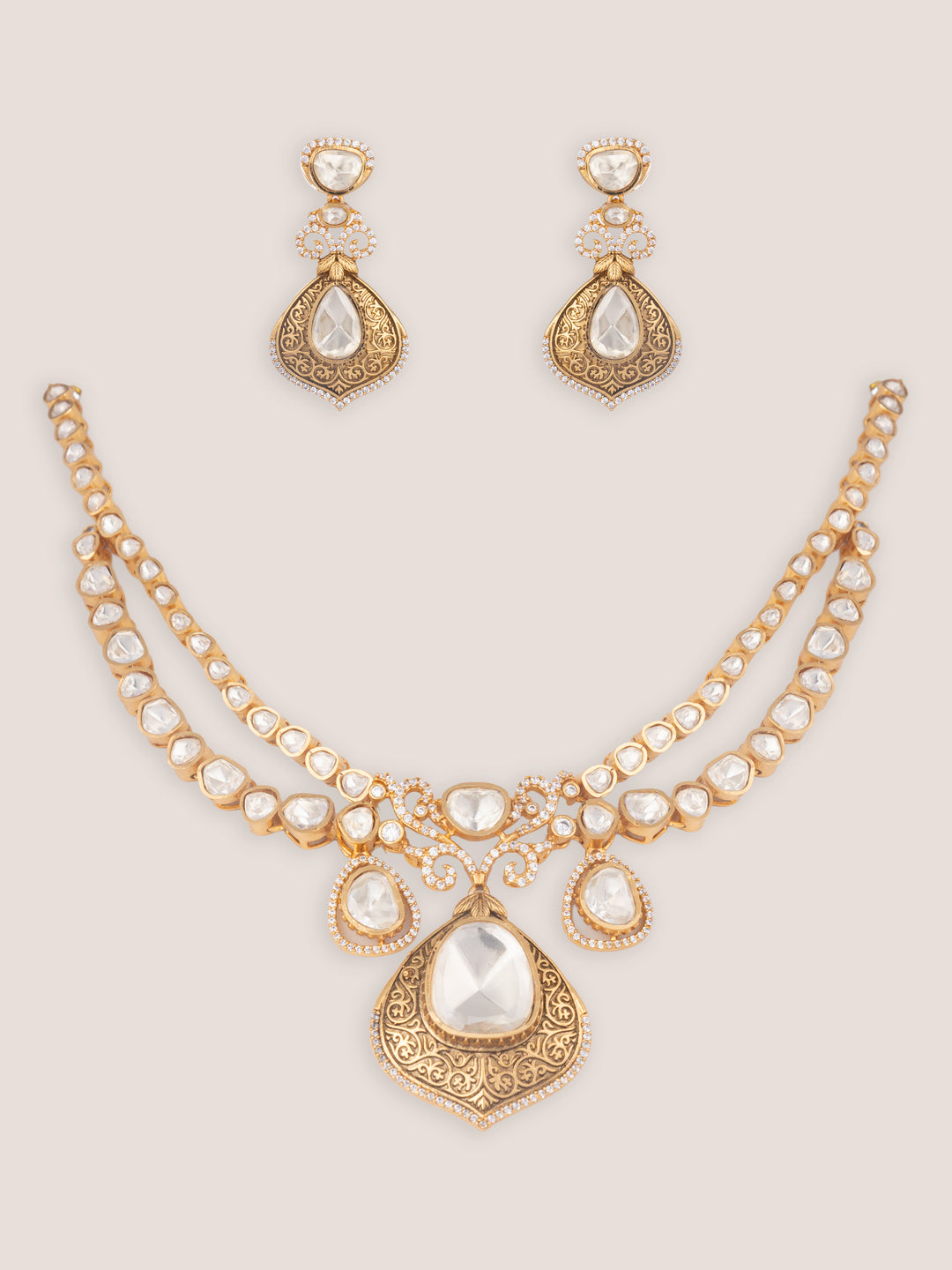 Nirvah Gold Finish Moissanite Necklace Set