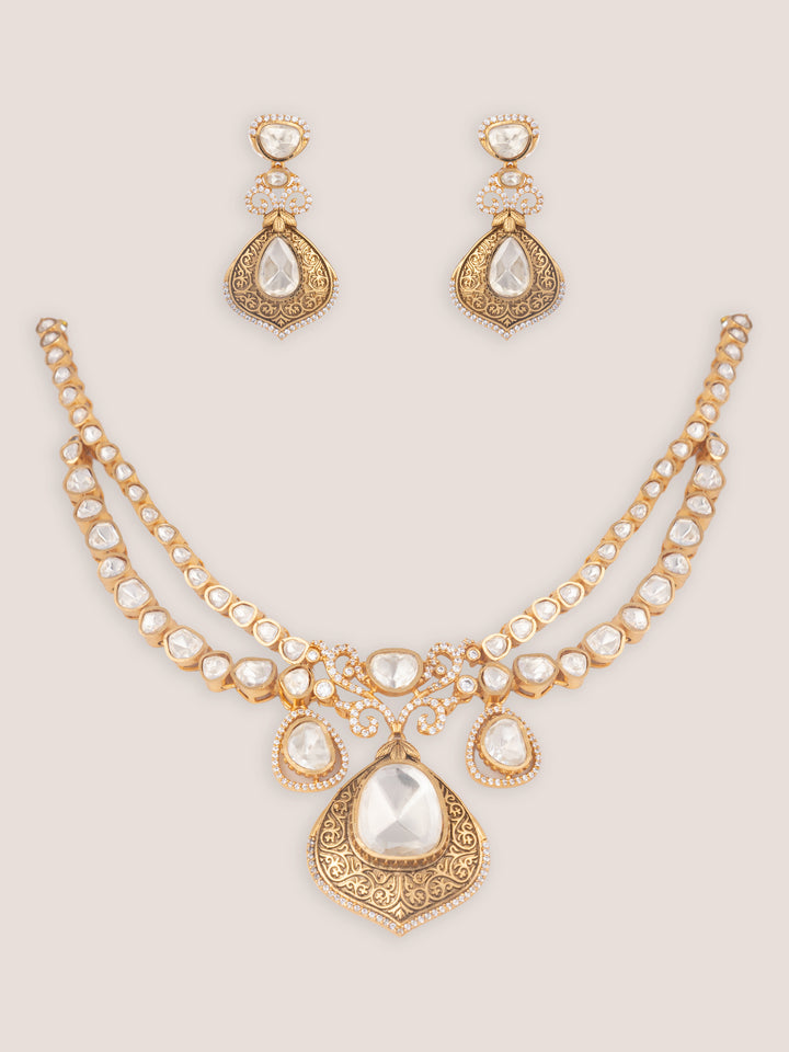 Nirvah Gold Finish Moissanite Necklace Set