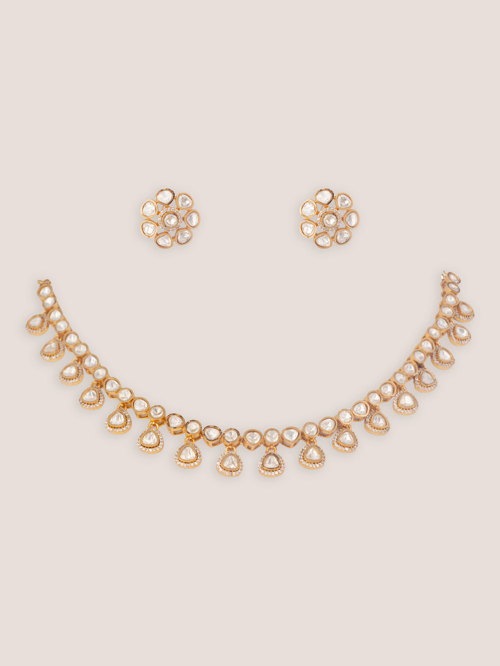 Nirvi Gold Finish Moissanite Necklace Set - alternate view