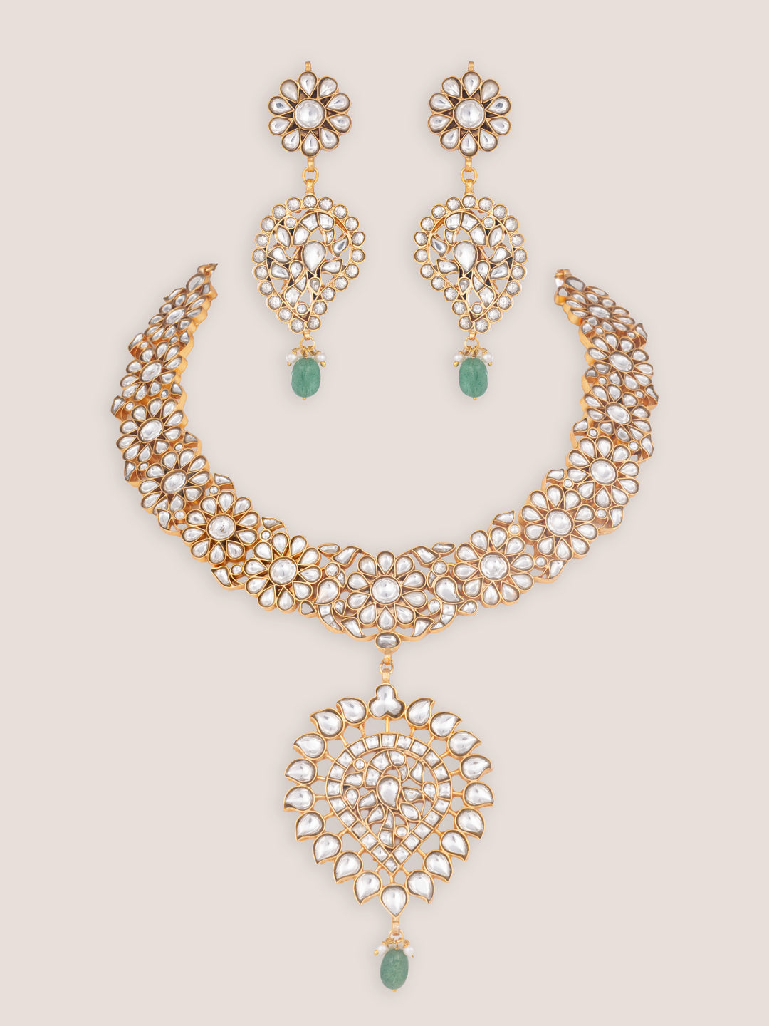 Kaira Gold Finish Kundan Long Set - Zevar by Geeta