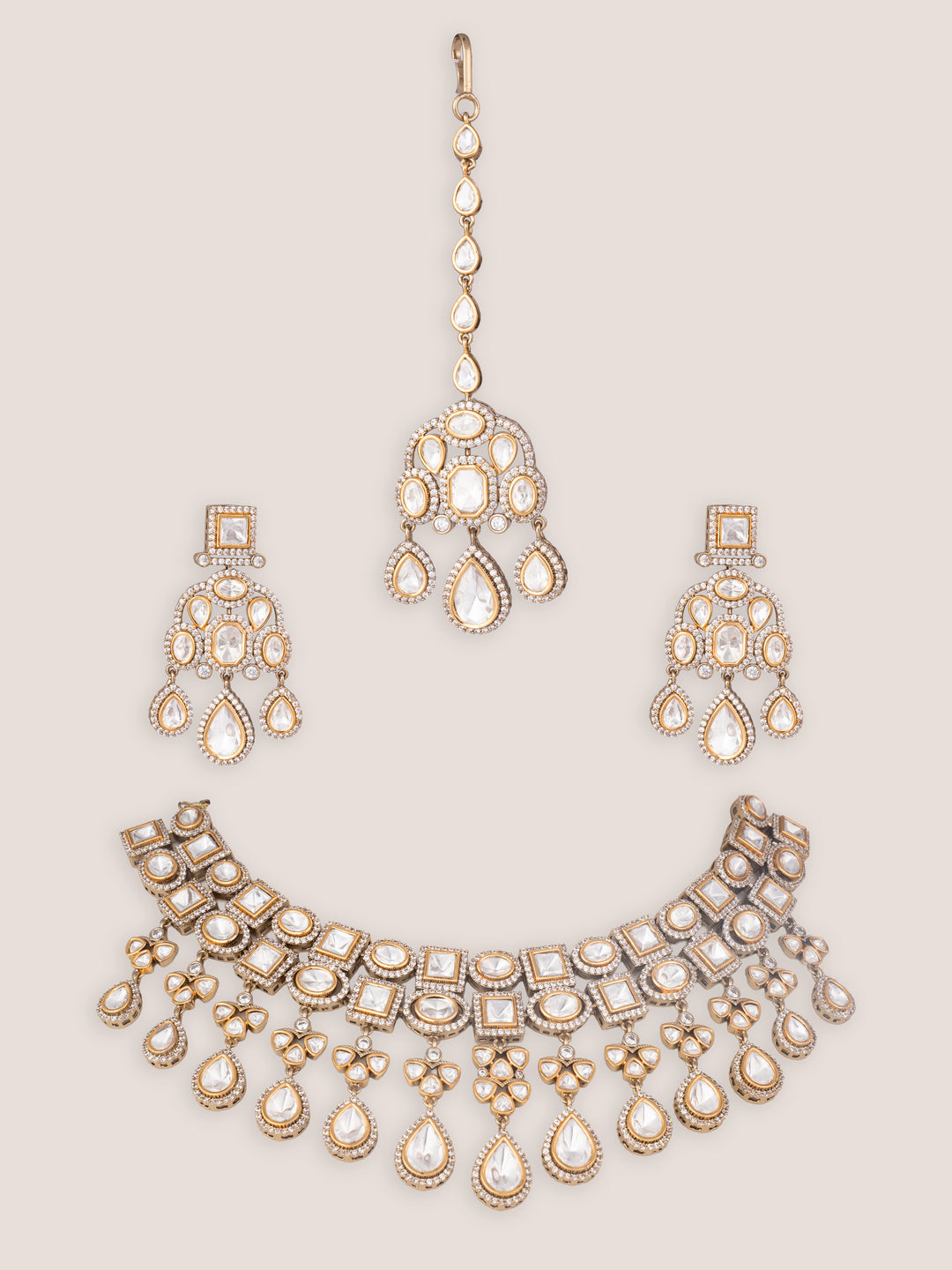 Hasrah Two Tone Finish Polki Necklace Set - Zevar by Geeta