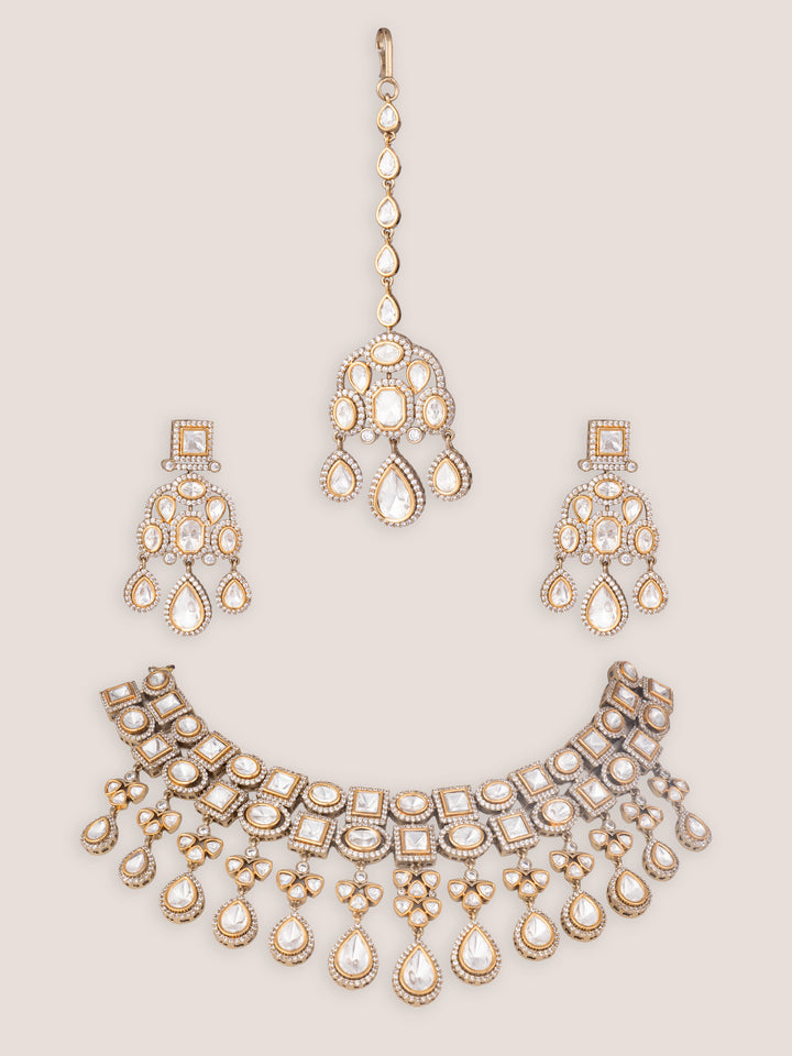 Hasrah Two Tone Finish Polki Necklace Set - Zevar by Geeta