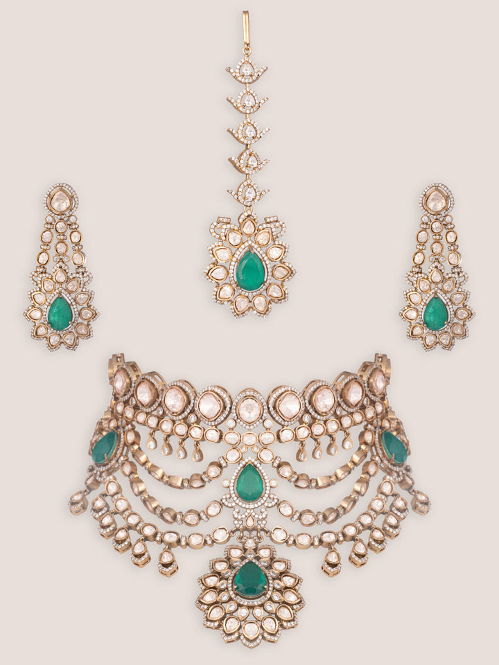 Gulabsha Green Two Tone Finish Polki Bridal Set - Zevar by Geeta