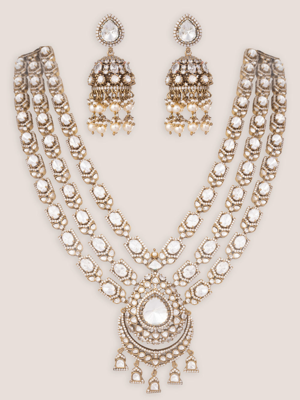 Rishmika Rhodium Plated Polki Long Set - alternate view