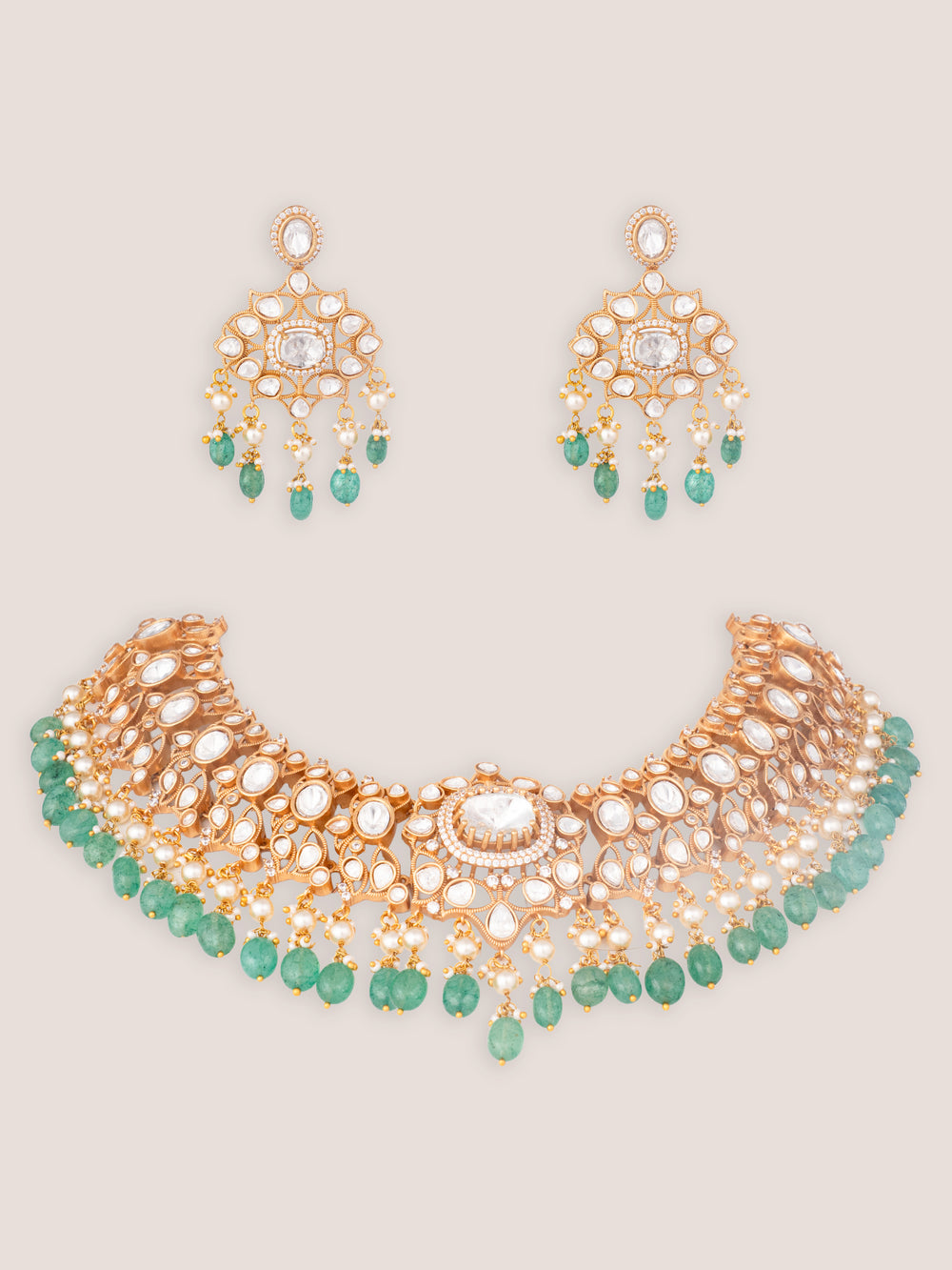 Vasura Green Gold Finish Moissanite Necklace Set - alternate view