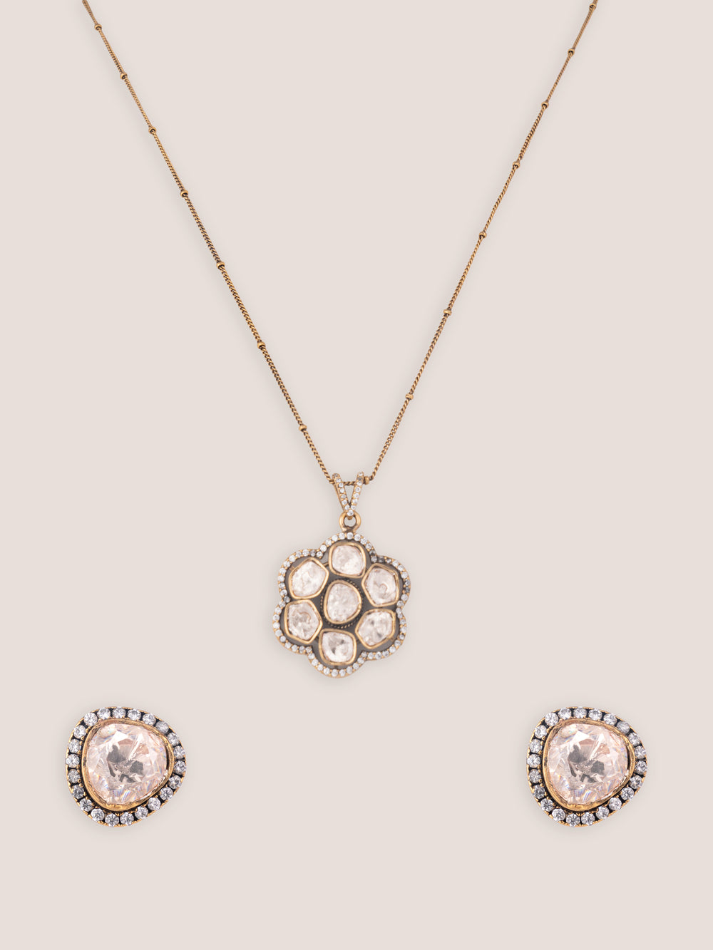 Bhavya Two Tone Finish Polki Necklace Set - alternate view