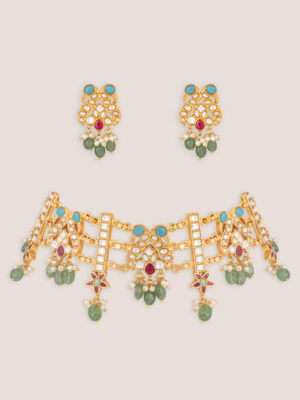 Nishya Multicolor Gold Finish Kundan Choker - alternate view