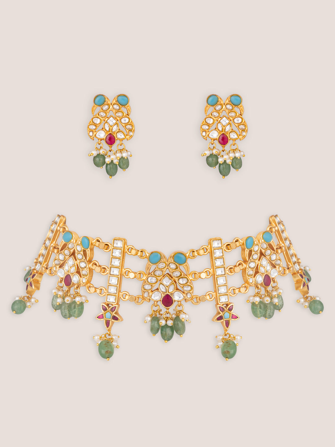 Nishya Multicolor Gold Finish Kundan Choker