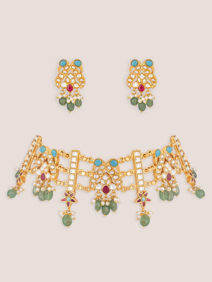Nishya Multicolor Gold Finish Kundan Choker