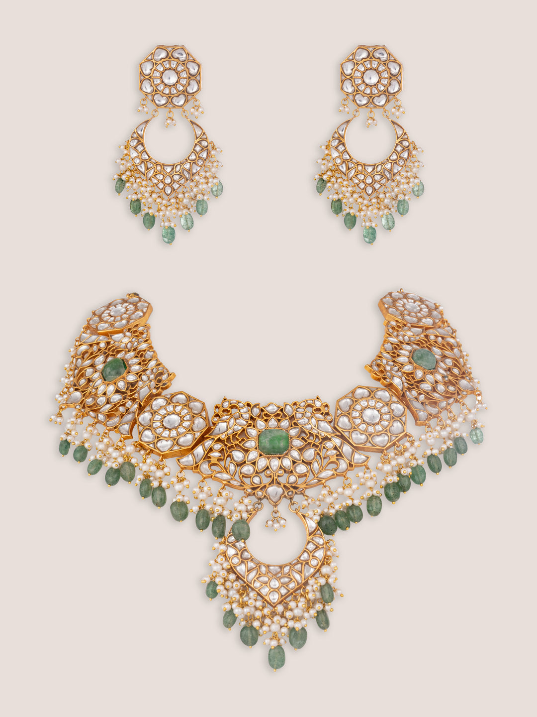 Navika Green Gold Plated Kundan Bridal Set