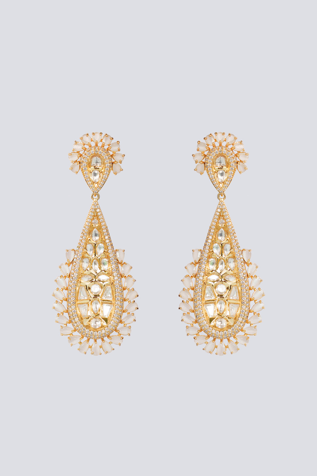 Savaani White Kundan Danglers