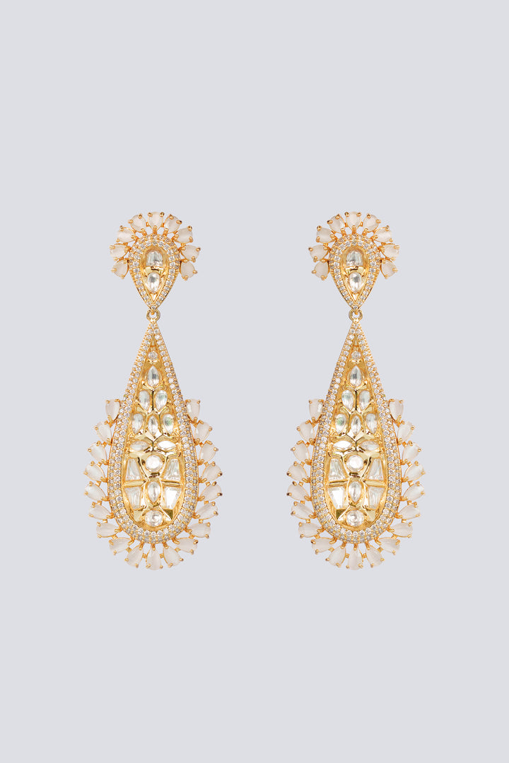 Savaani White Kundan Danglers