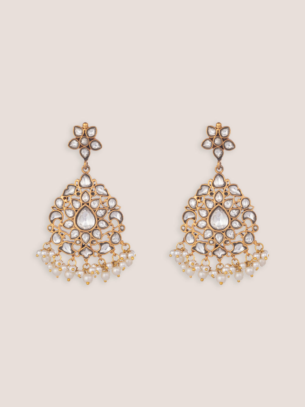 Yukta Gold Finish Kundan Earrings - Zevar by Geeta - alternate view