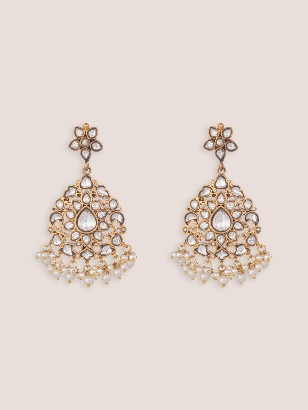 Yukta Gold Finish Kundan Earrings - Zevar by Geeta
