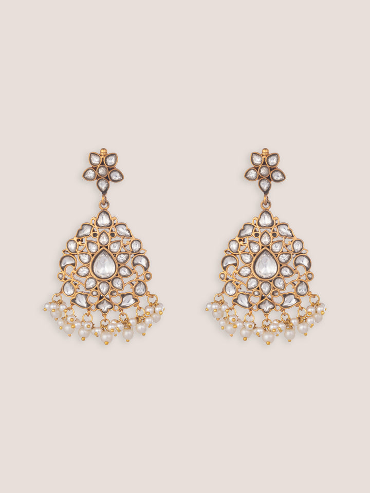 Yukta Gold Finish Kundan Earrings - Zevar by Geeta