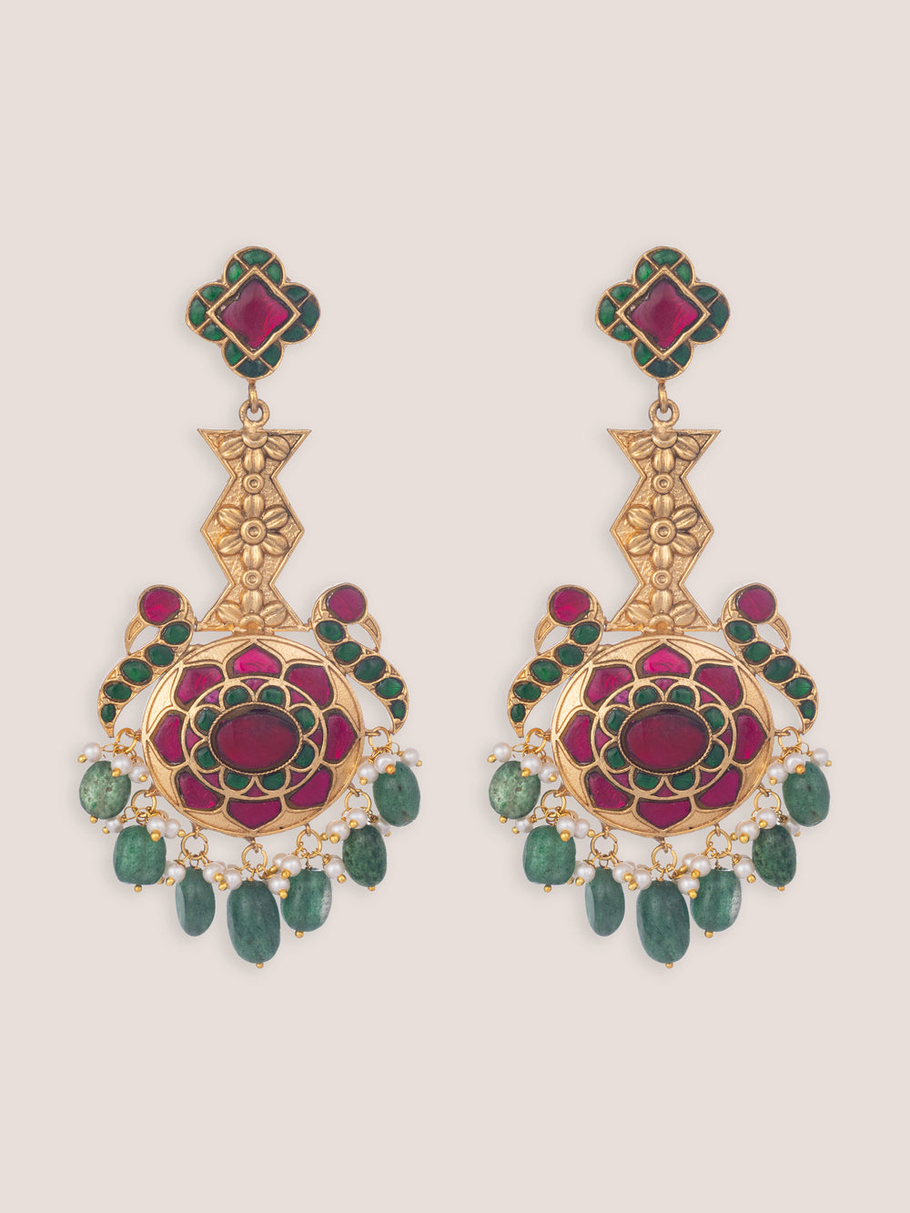 Aeris Pink Green Kundan Earrings - Zevar by Geeta - alternate view