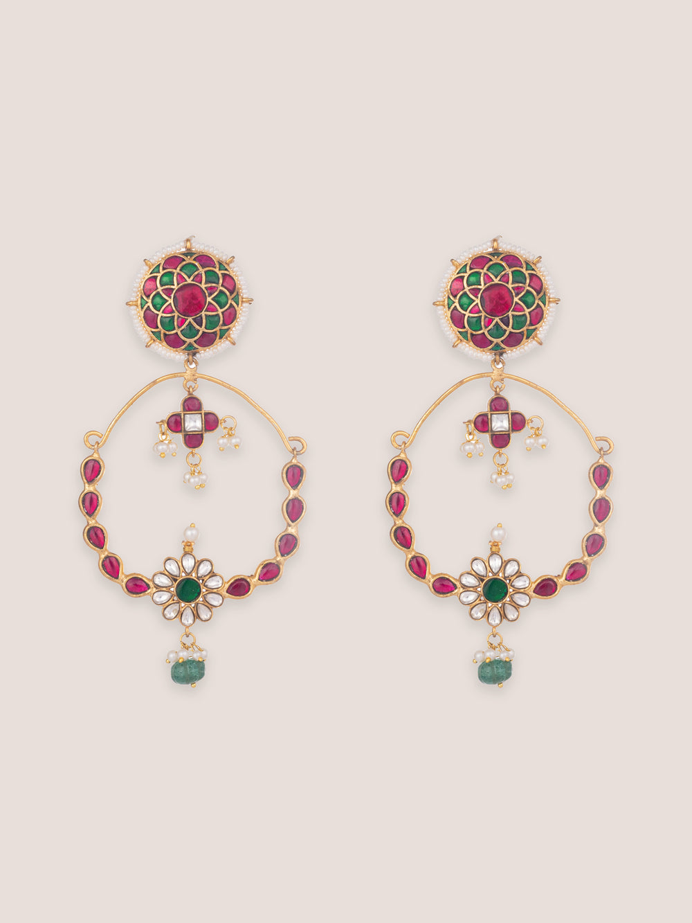 Lumira Pink Green Kundan Chandbalis - alternate view