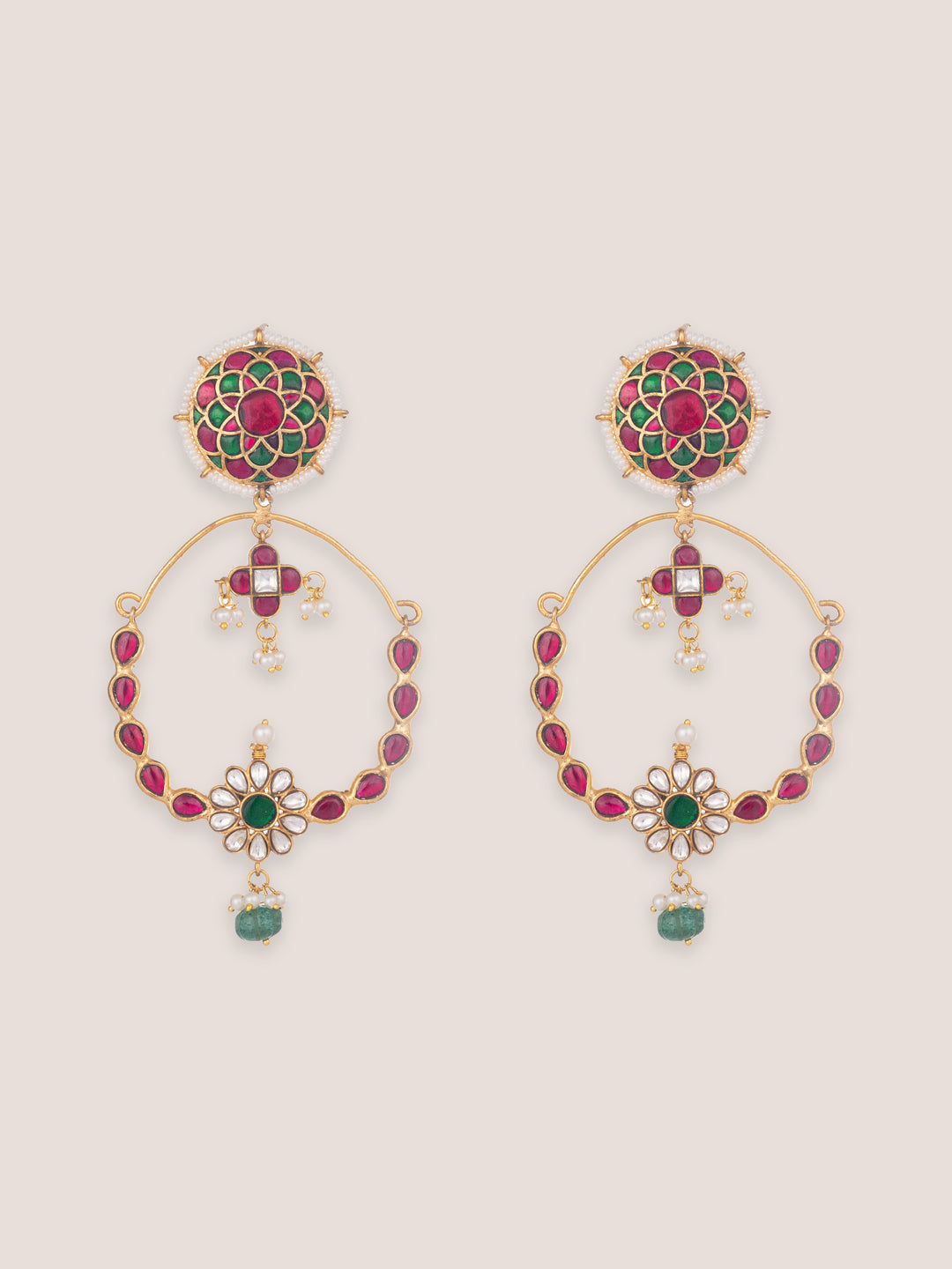 Lumira Pink Green Kundan Chandbalis