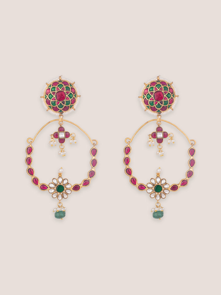 Lumira Pink Green Kundan Chandbalis
