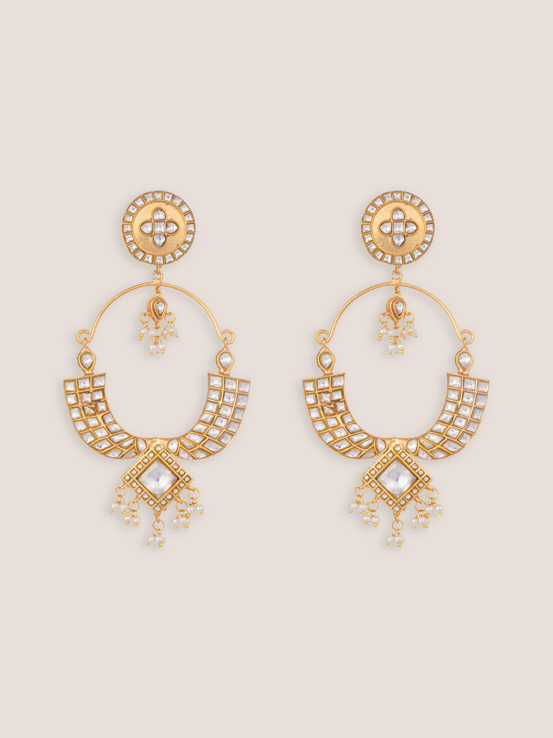 Fira Gold Finish Kundan Chandbalis