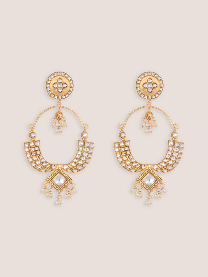 Fira Gold Finish Kundan Chandbalis