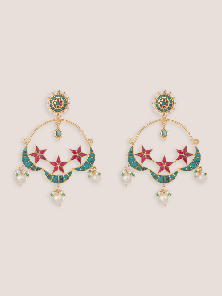 Sitara Blue Pink Kundan Chandbalis
