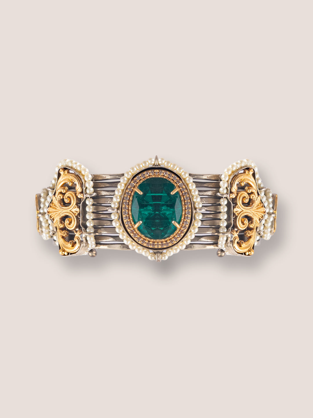 Avina Green Metal Kundan Bracelet