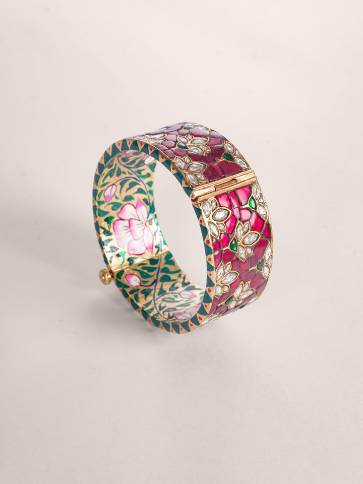 Evara Pink Green Kundan Meenakari Kadas - Zevar by Geeta