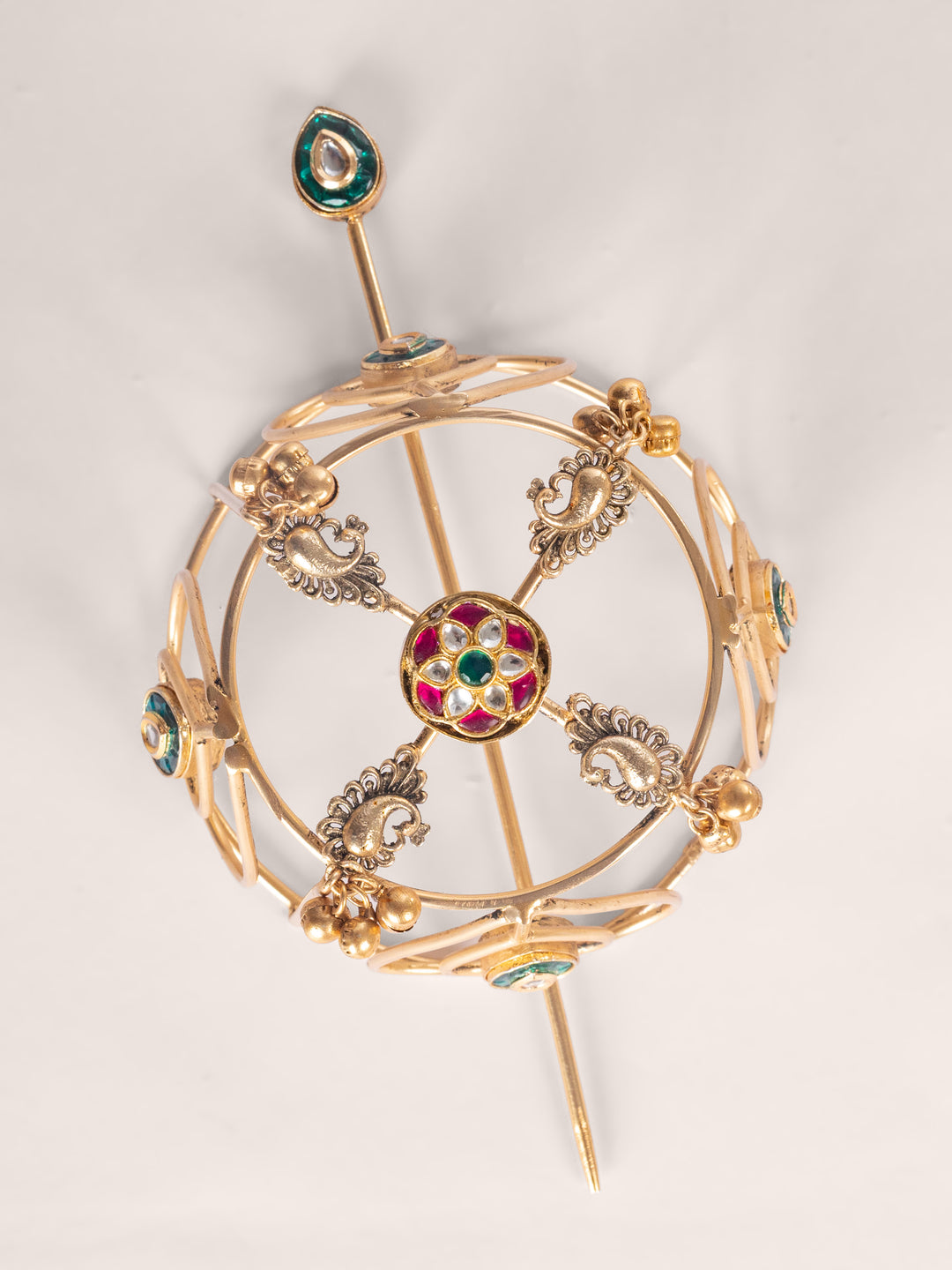 Kritya Pink Green Kundan Hair Bun Cage - Zevar by Geeta