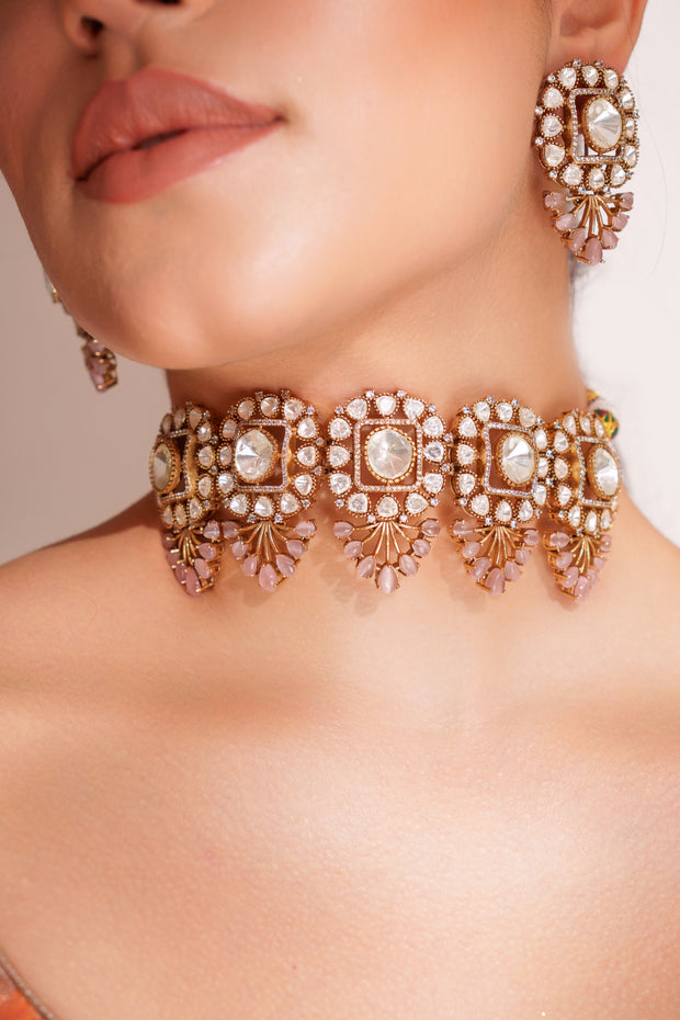 Anura Pink Kundan Choker Set