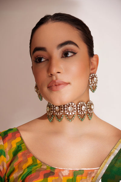 Anura Mint Green Kundan Choker Set