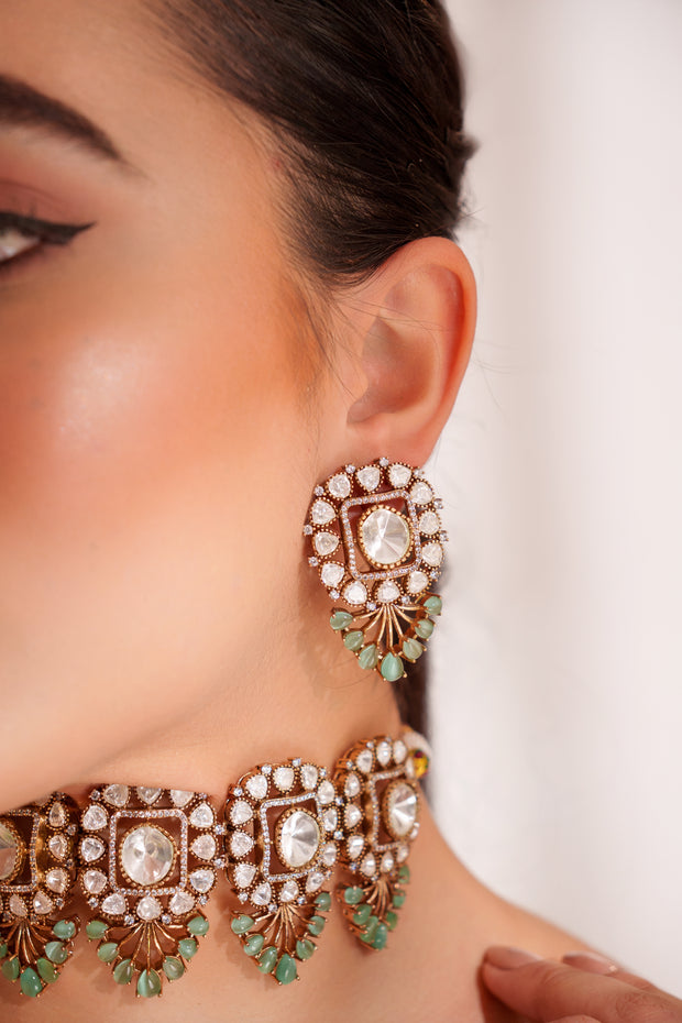 Anura Mint Green Kundan Choker Set