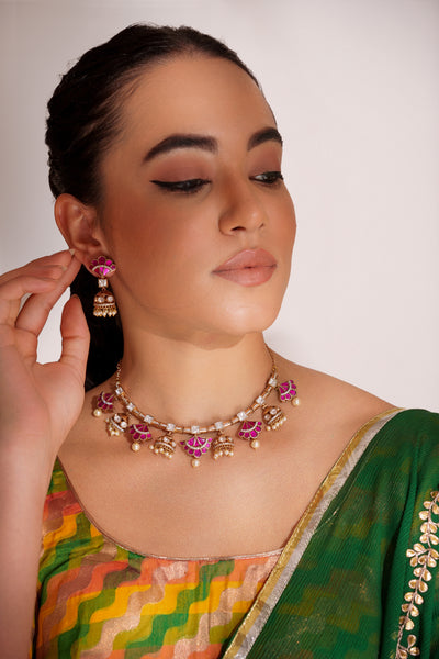 Kashvi Pink Kundan Necklace Set