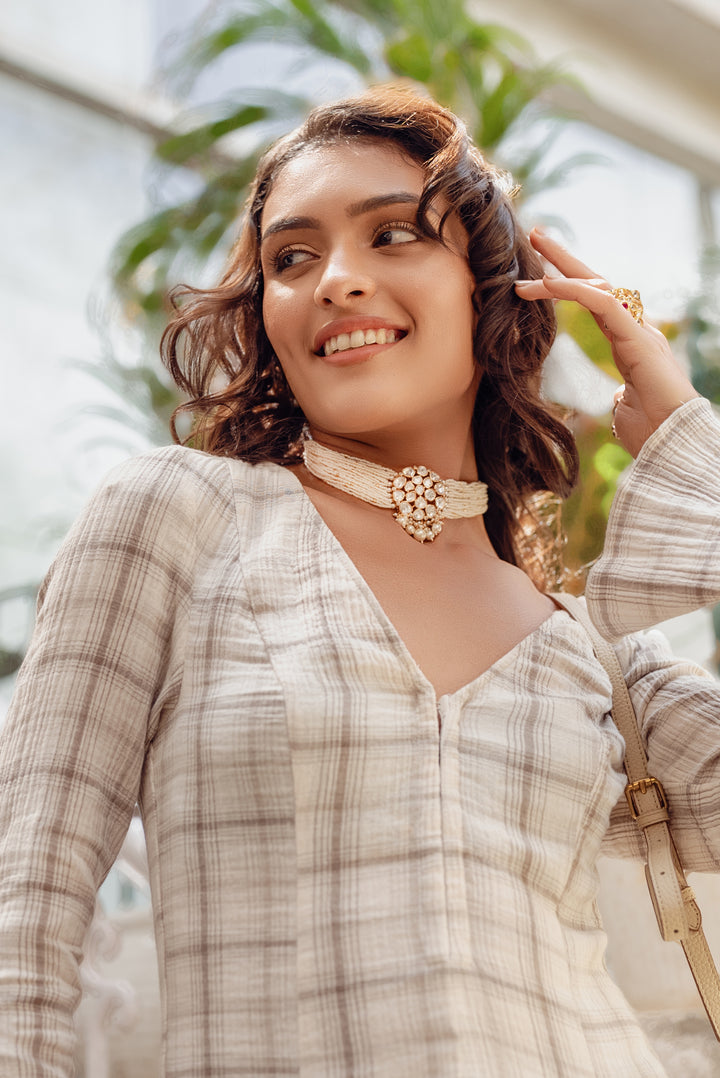 Vrishti White Pearl Kundan Choker - Zevar by Geeta