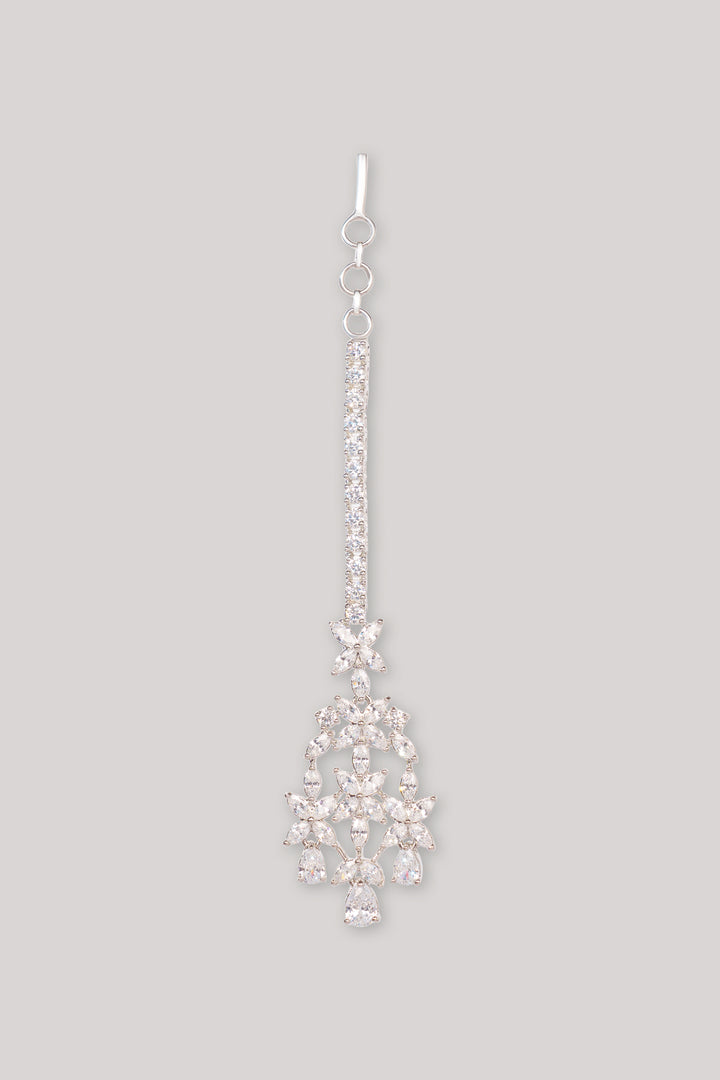 Jiva White Finish Diamond Maangtika - Zevar by Geeta