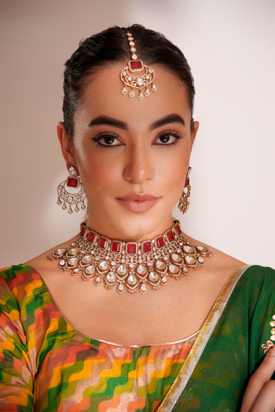 Zubaida Red Kundan Necklace Set