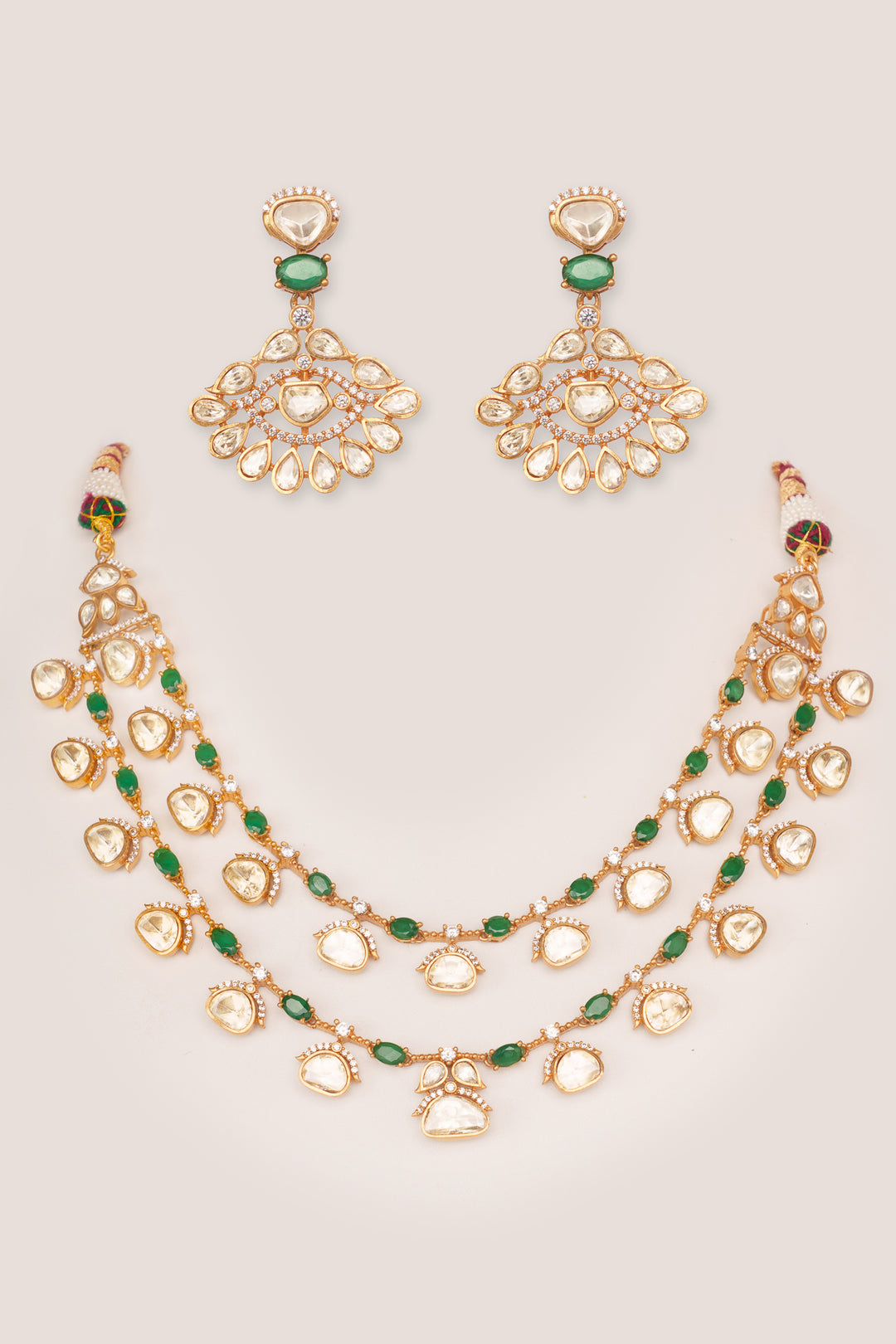 Rudrani Green Moissanite Long Set