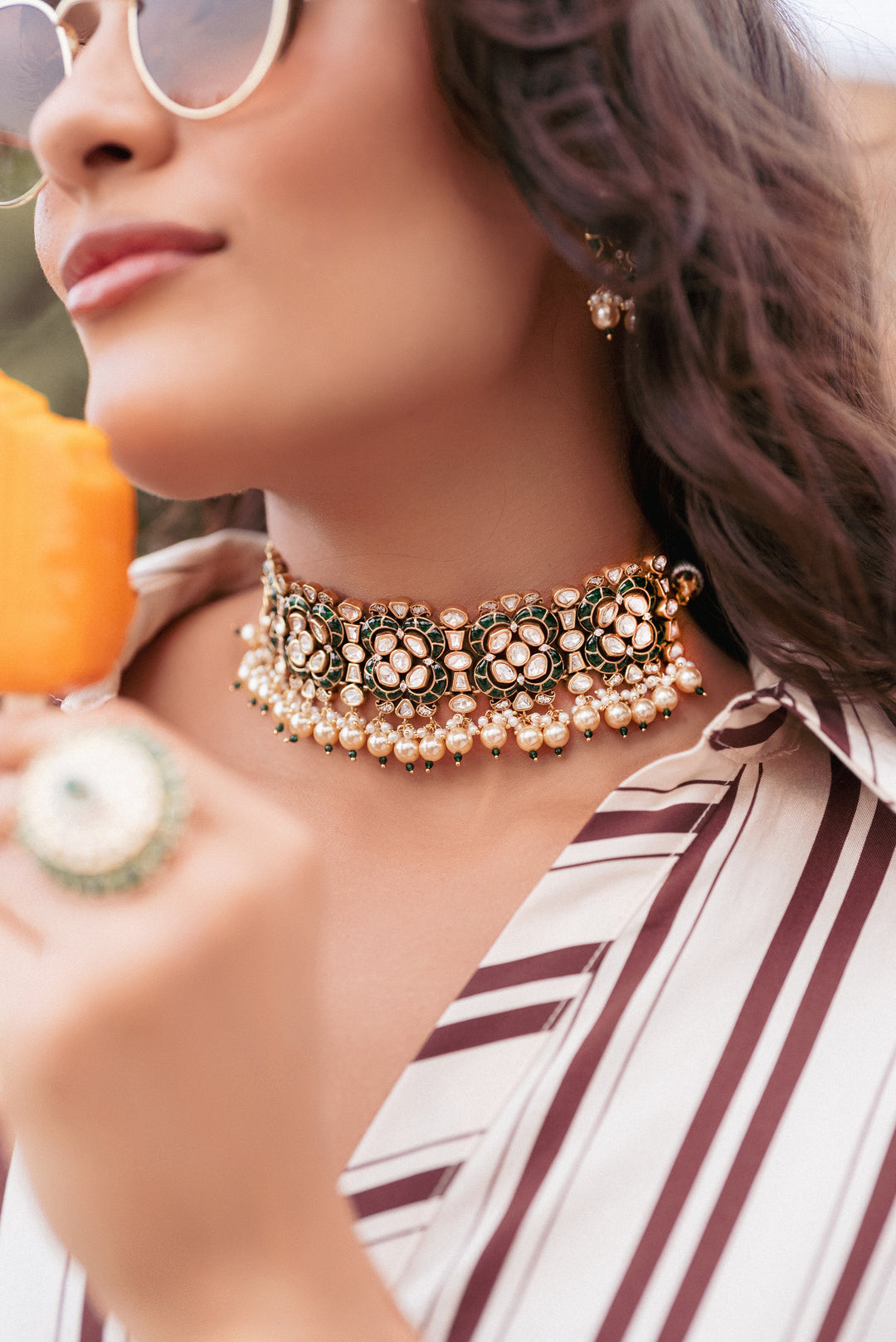 Rishika Green Kundan Choker