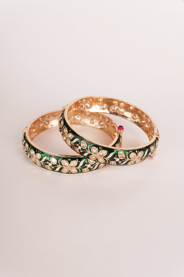 Femina Green Kundan Meenakari Kadas