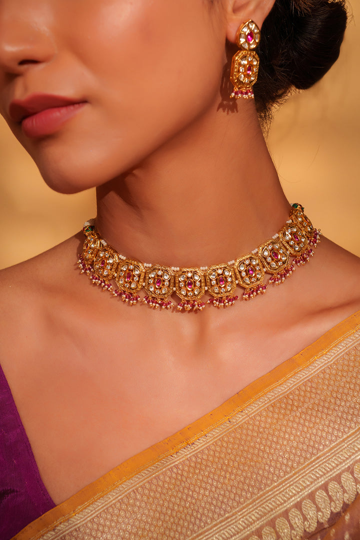 Jahzara Pink Kundan Necklace Set