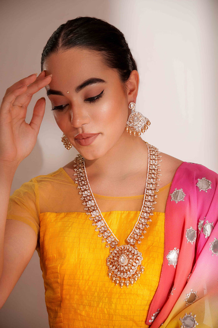 Kiyana Gold Finish Kundan Long Set - Zevar by Geeta