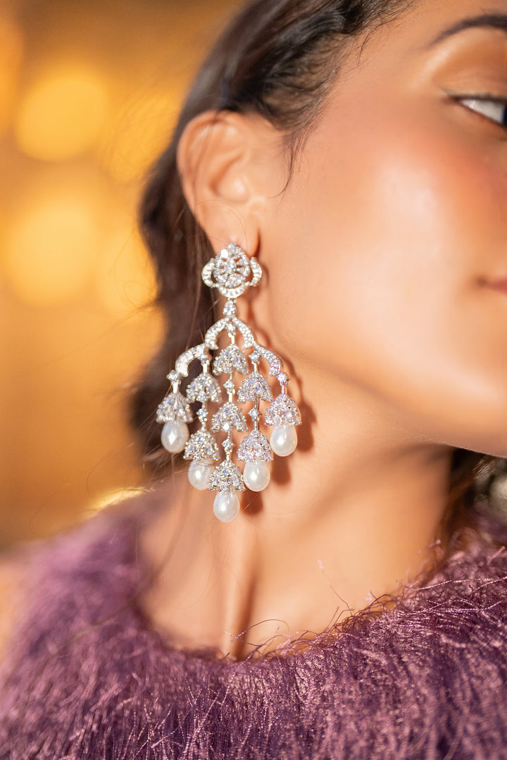 Evra Pearl Drop Diamond Earrings - Zevar by Geeta