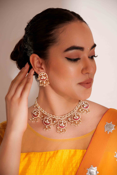 Tanirika Red Kundan Necklace Set