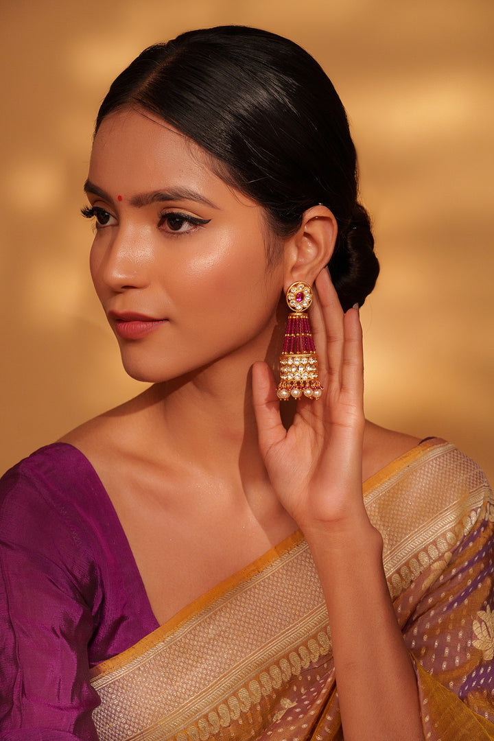 Greshma Red Kundan Jhumkas