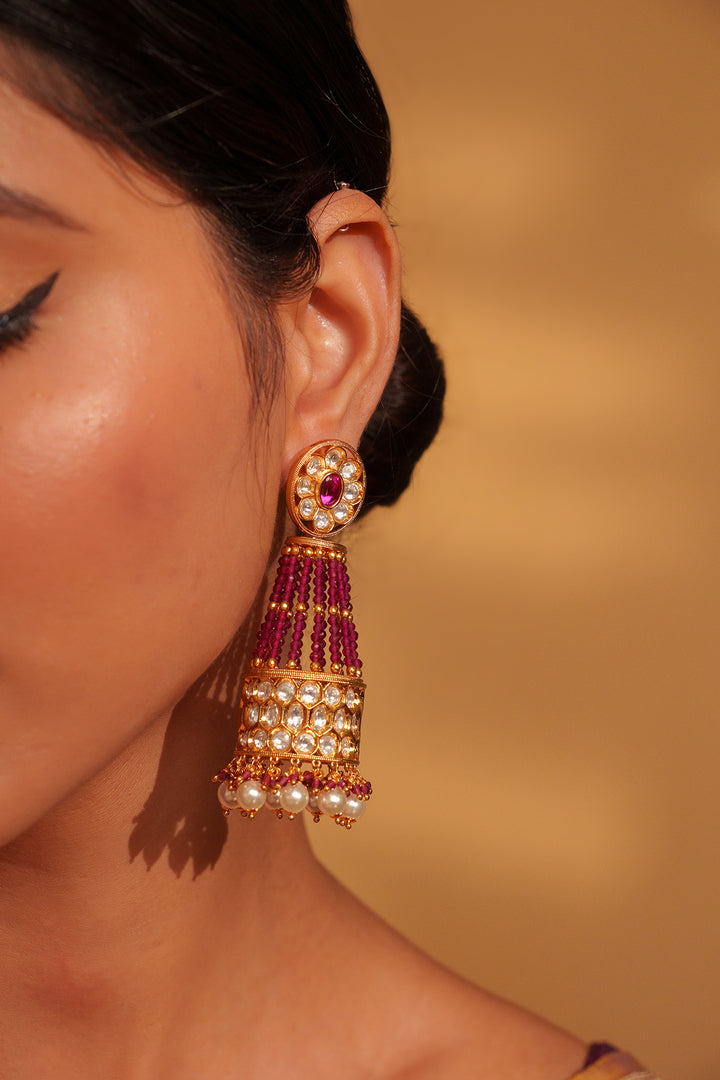 Greshma Red Kundan Jhumkas