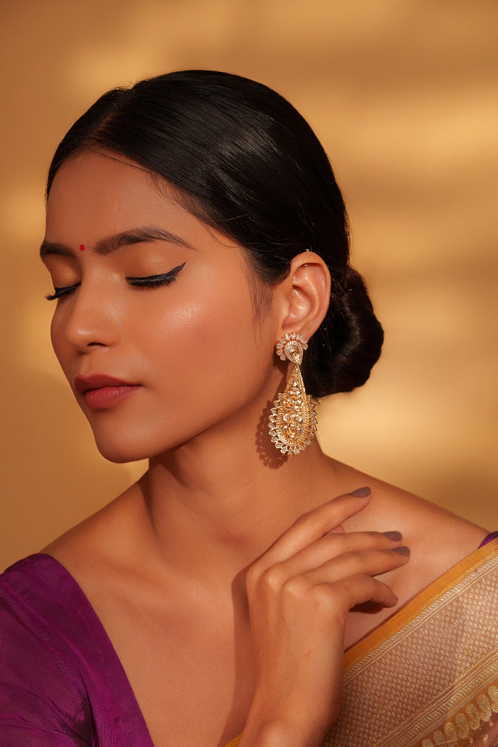 Savaani White Kundan Danglers