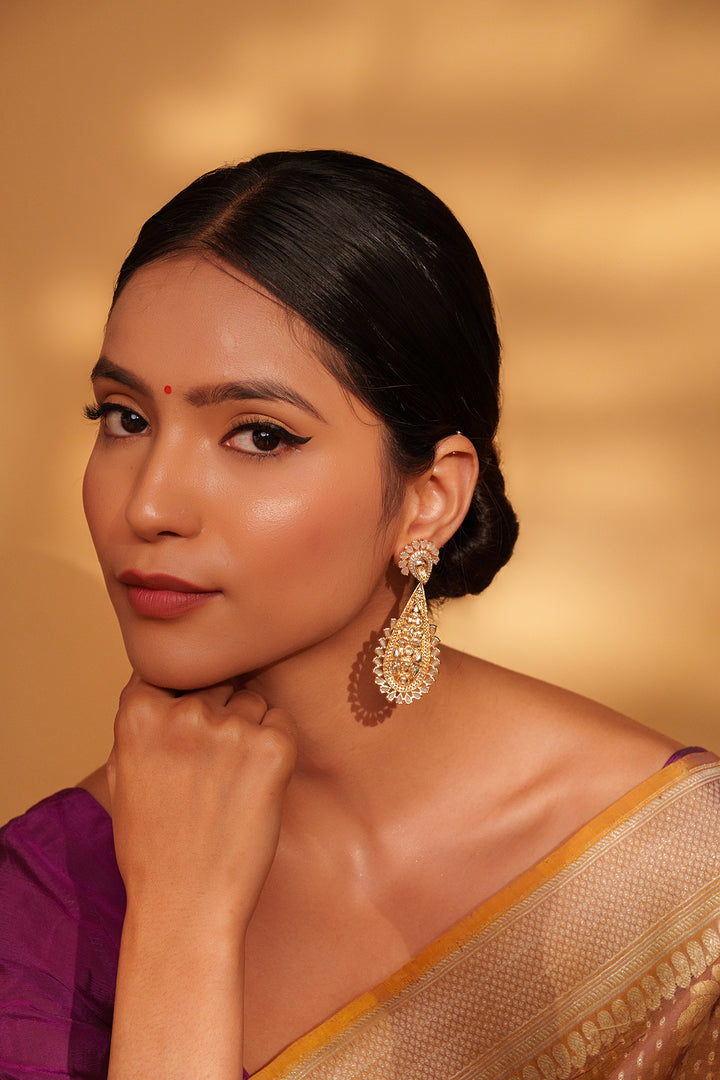 Savaani White Kundan Danglers